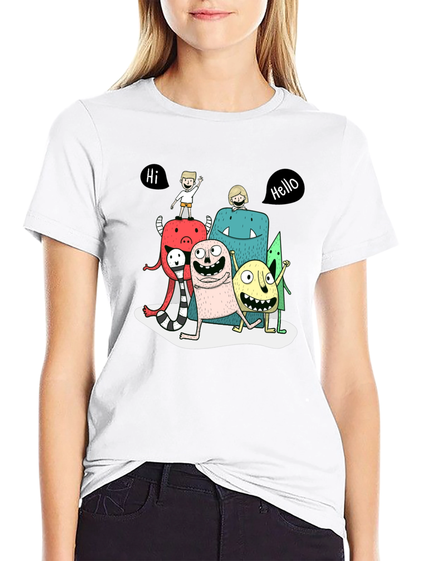 Monster Cartoon Graphic Tee - Black Casual T-Shirt