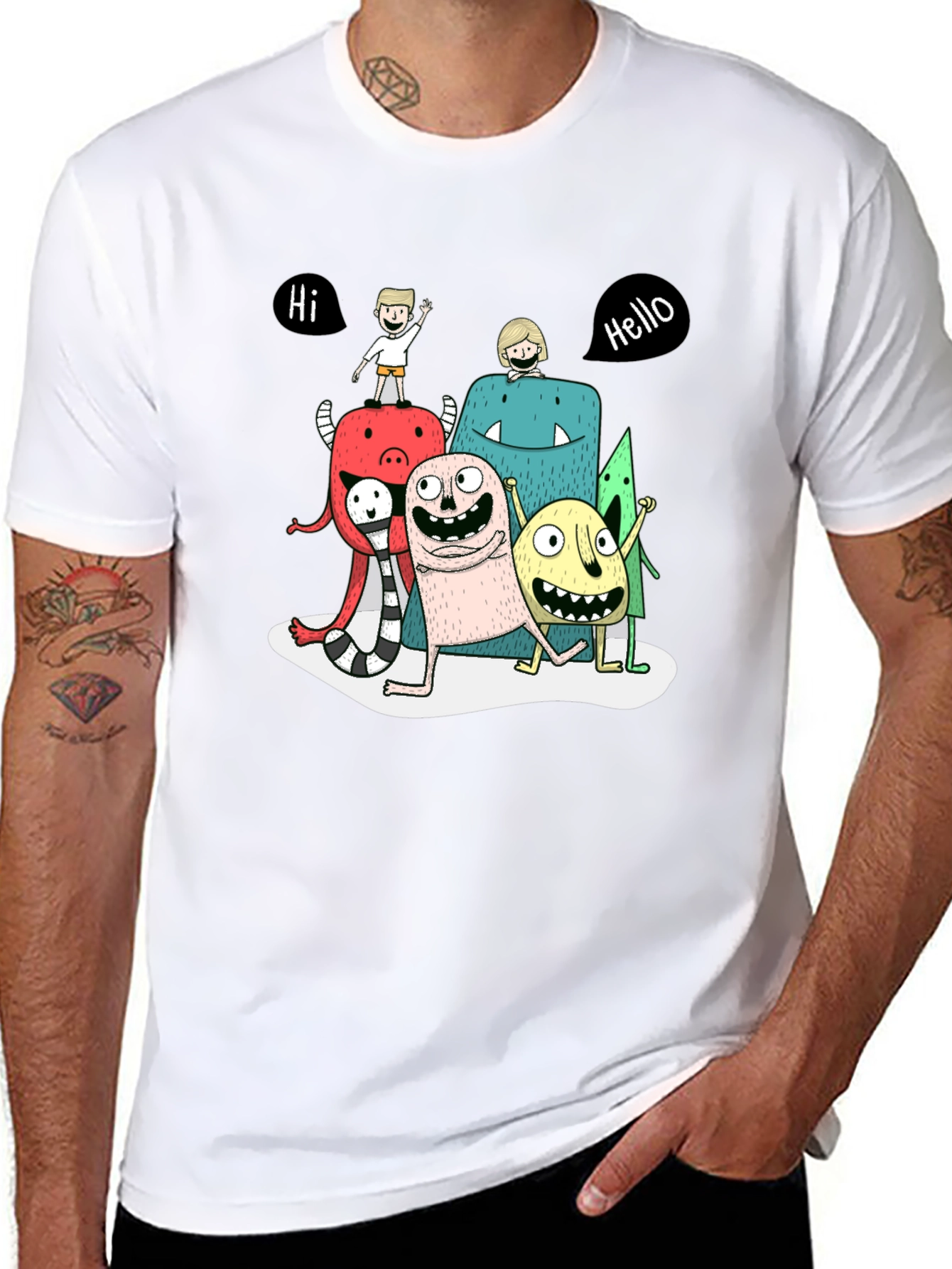 Monster Cartoon Graphic Tee - Black Casual T-Shirt