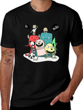 Monster Cartoon Graphic Tee - Black Casual T-Shirt