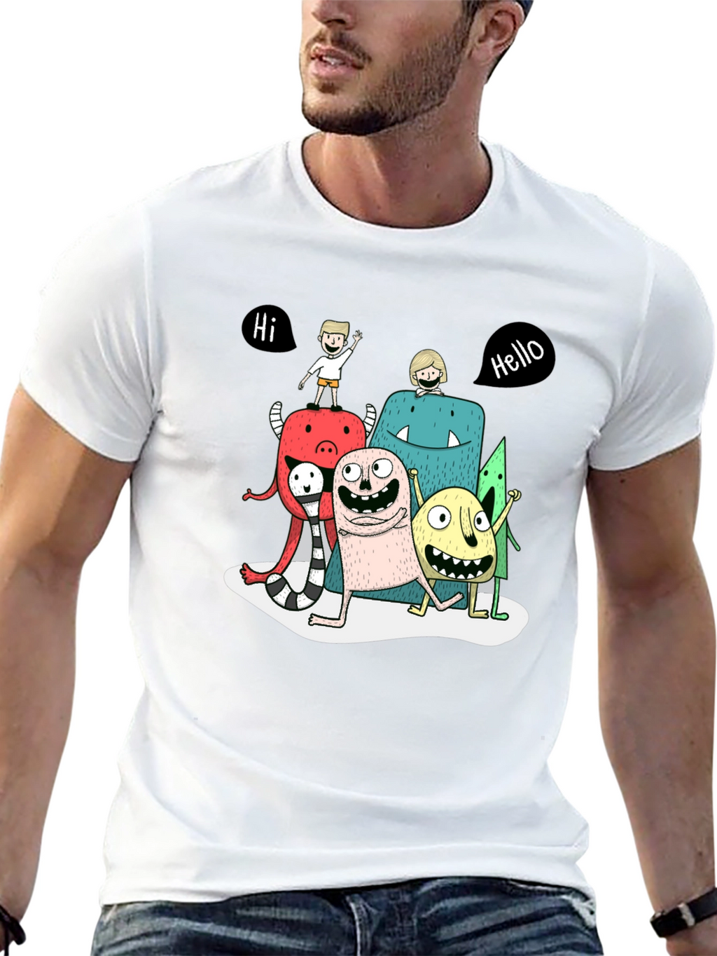 Monster Cartoon Graphic Tee - Black Casual T-Shirt