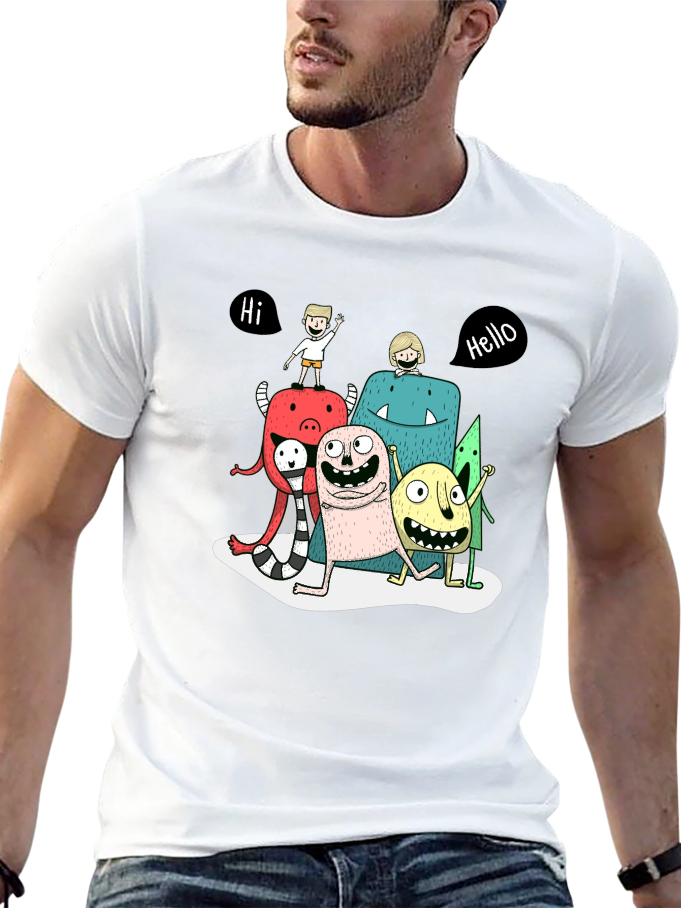 Monster Cartoon Graphic Tee - Black Casual T-Shirt