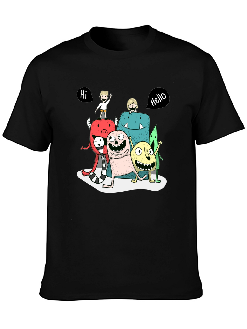 Monster Cartoon Graphic Tee - Black Casual T-Shirt