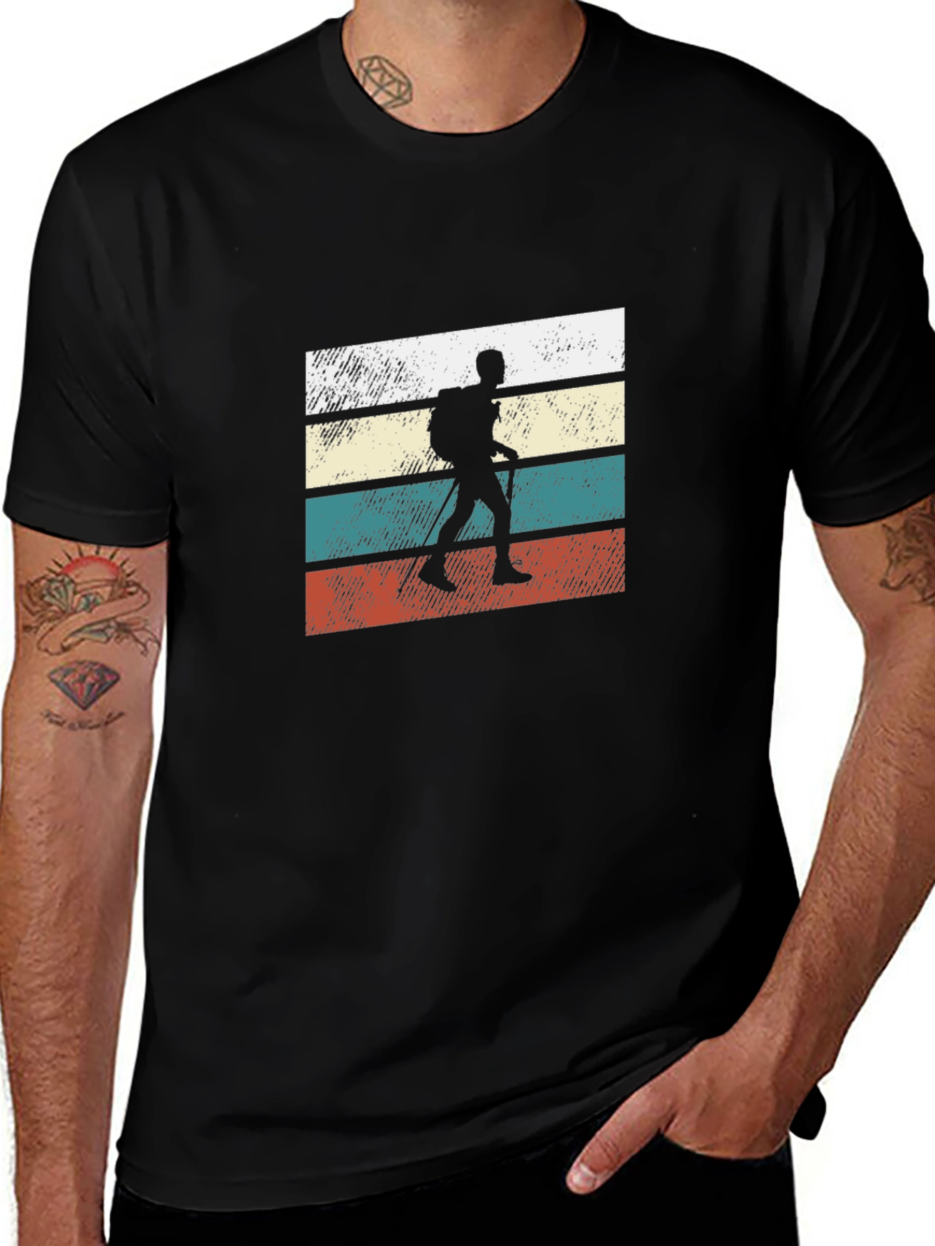 Retro Hiker Silhouette T-Shirt - Black