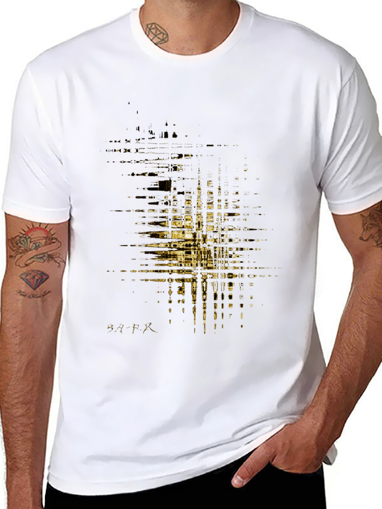Abstract Gold Pattern Mens Black T-Shirt