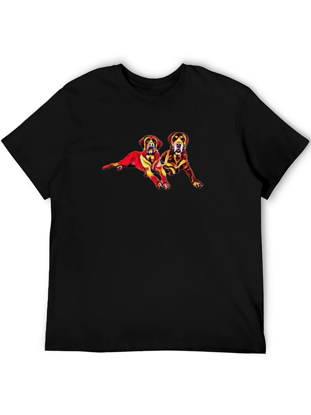 Dog Duo Graphic Tee - Black Cotton Casual Shirt