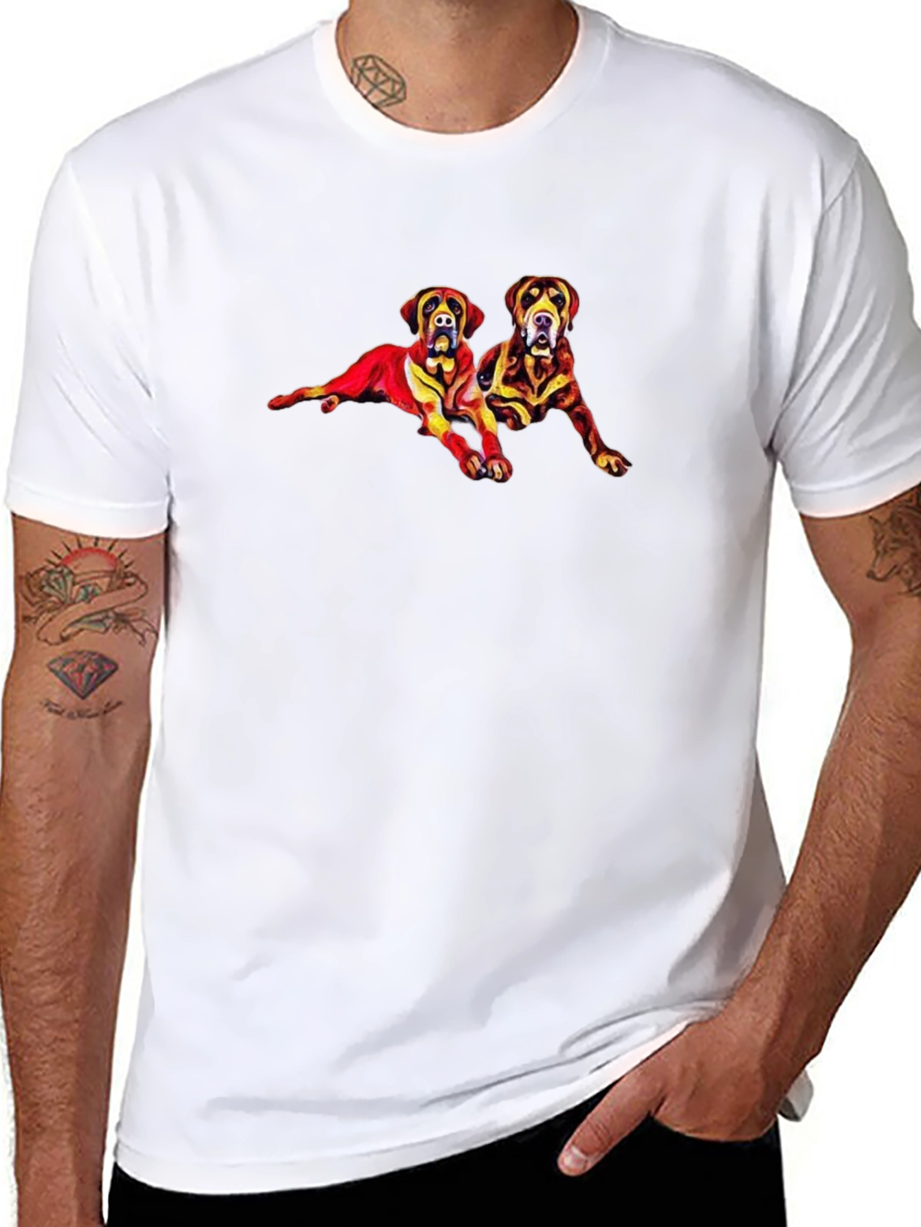 Dog Duo Graphic Tee - Black Cotton Casual Shirt