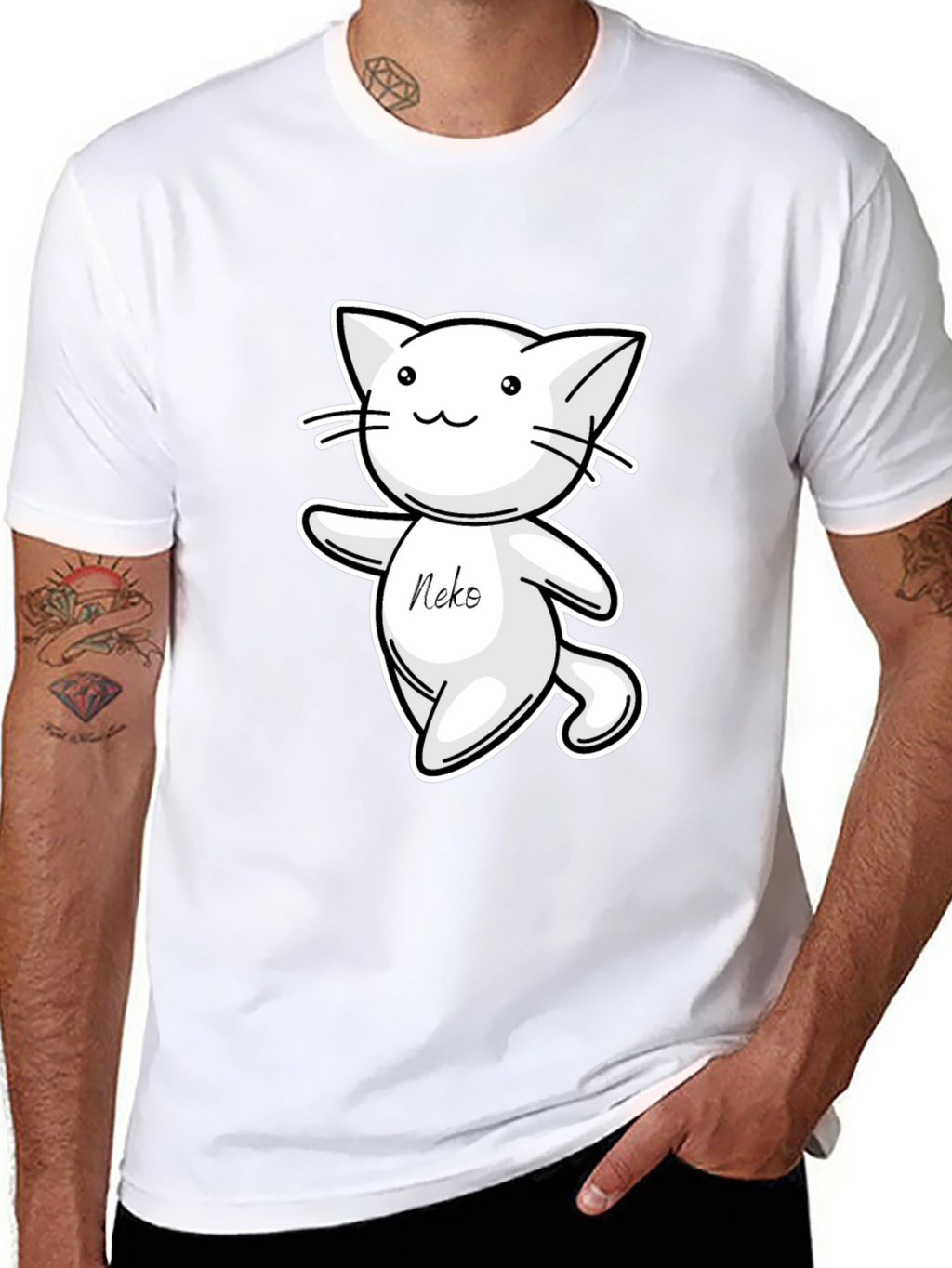 Cute Neko Cat T-Shirt - Black Cartoon Design