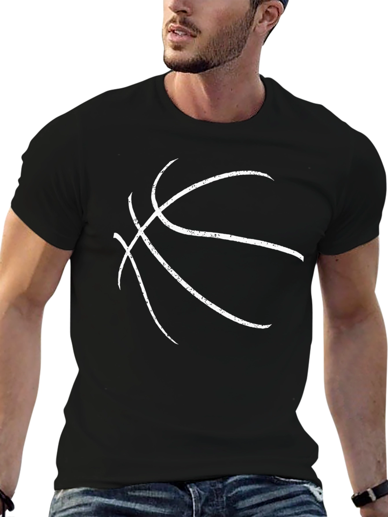 Basketball Graphic Tee - Black Cotton T-Shirt