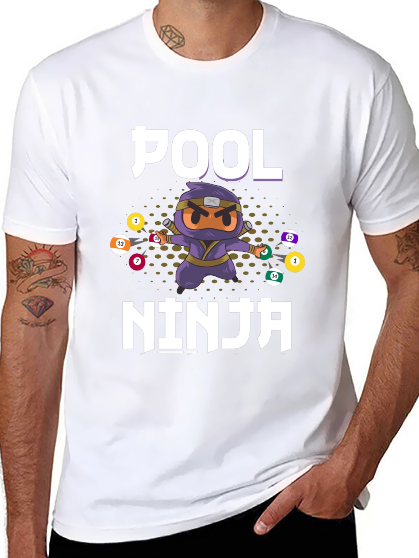 Pool Ninja T-Shirt - Billiards Cartoon Graphic Tee