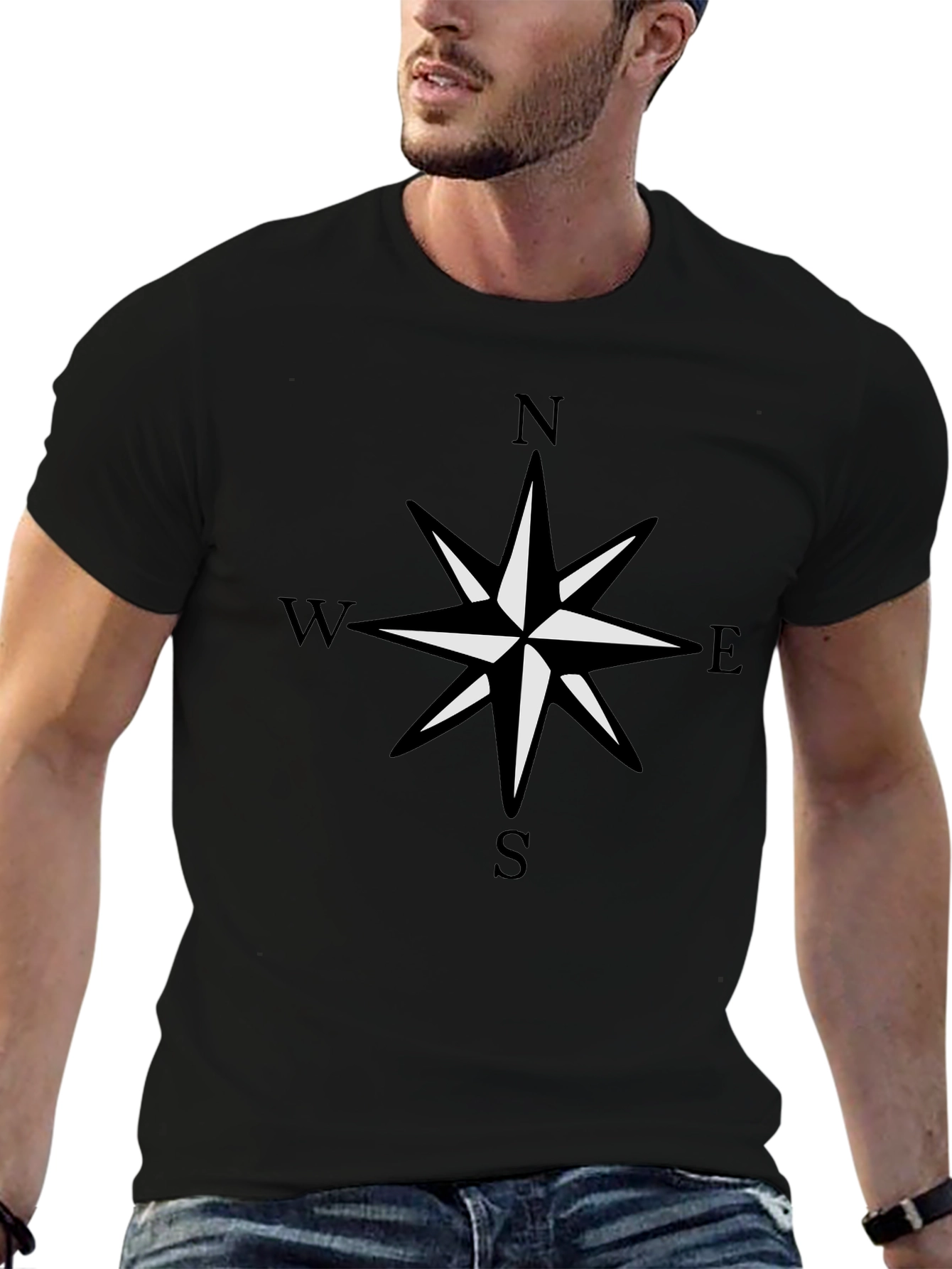 Compass Rose Graphic Black T-Shirt