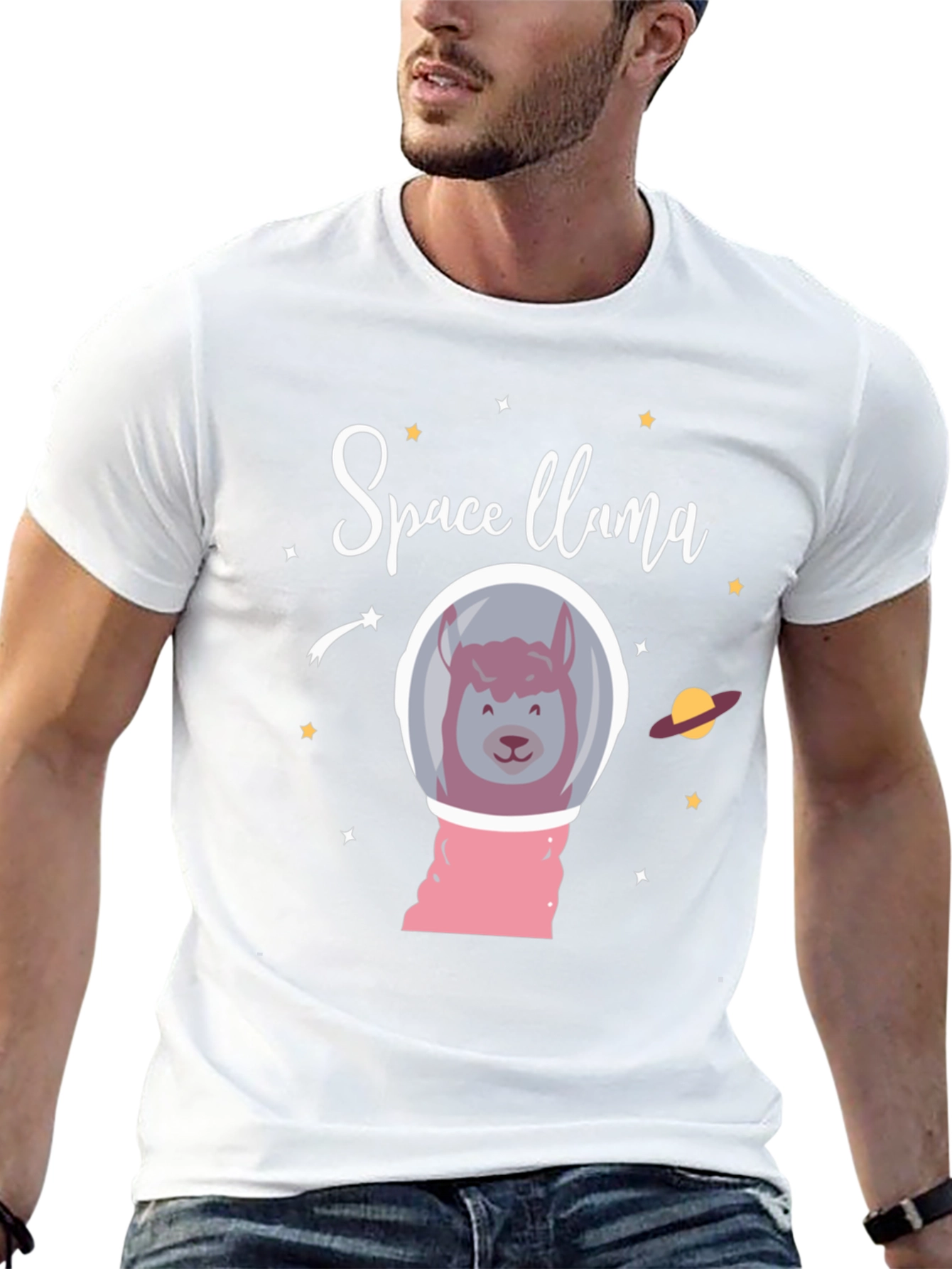 Space Llama Black Graphic T-Shirt
