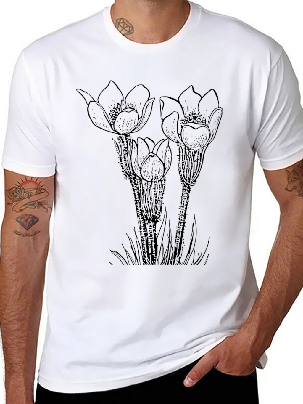 Floral Graphic Print T-Shirt - Black