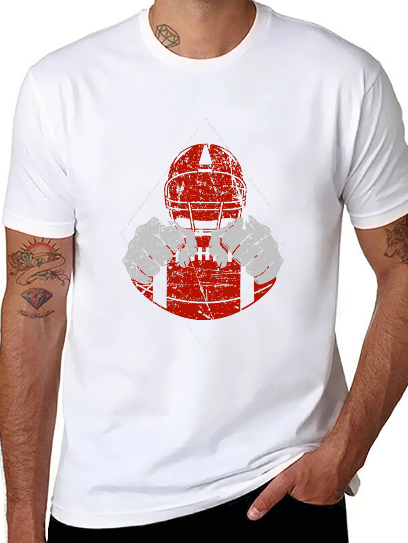 Football Player Graphic T-Shirt - Black Cotton Tee
