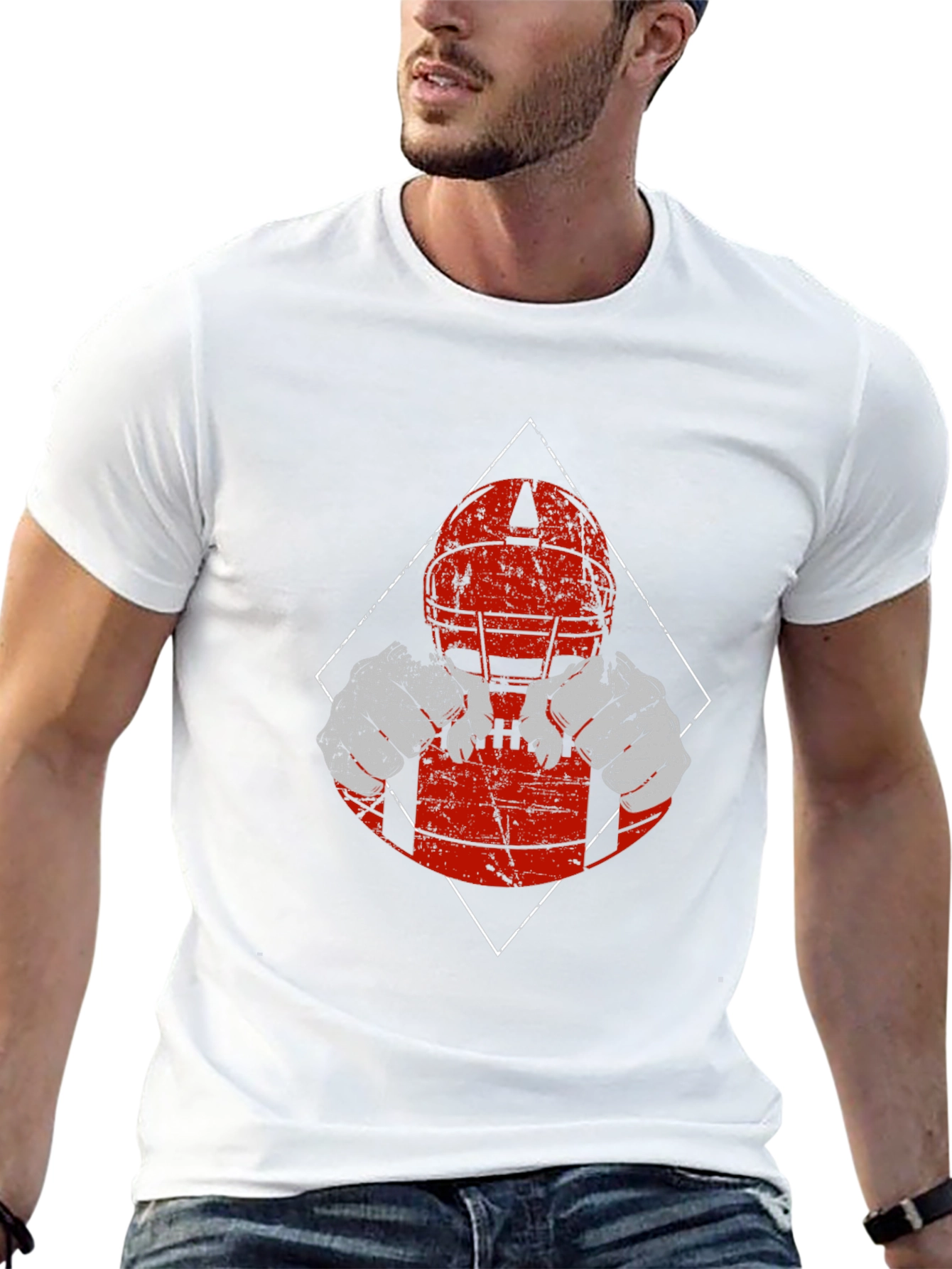 Football Player Graphic T-Shirt - Black Cotton Tee
