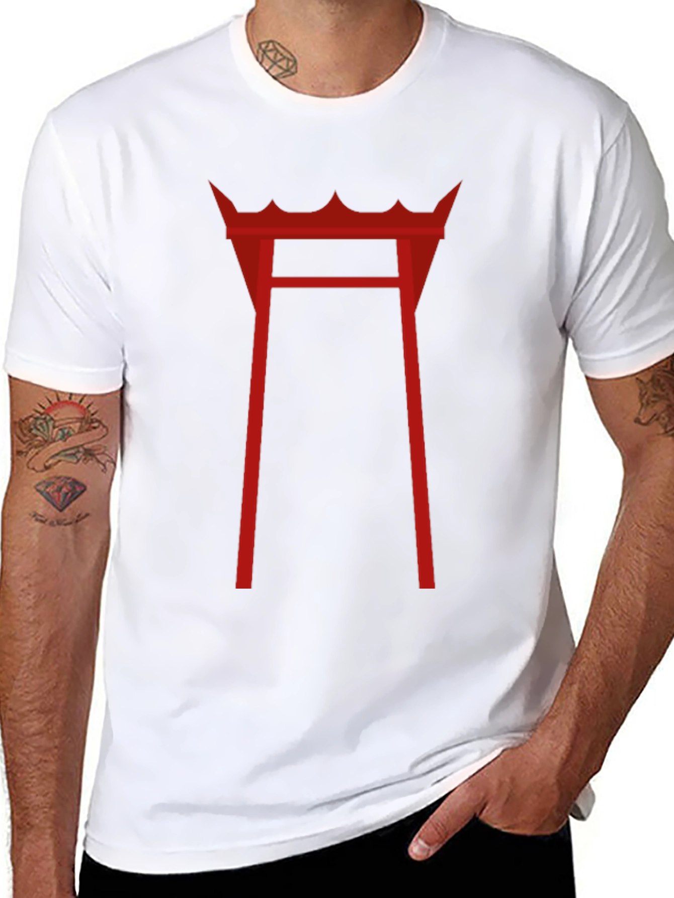 Red Torii Gate Graphic T-Shirt - Black