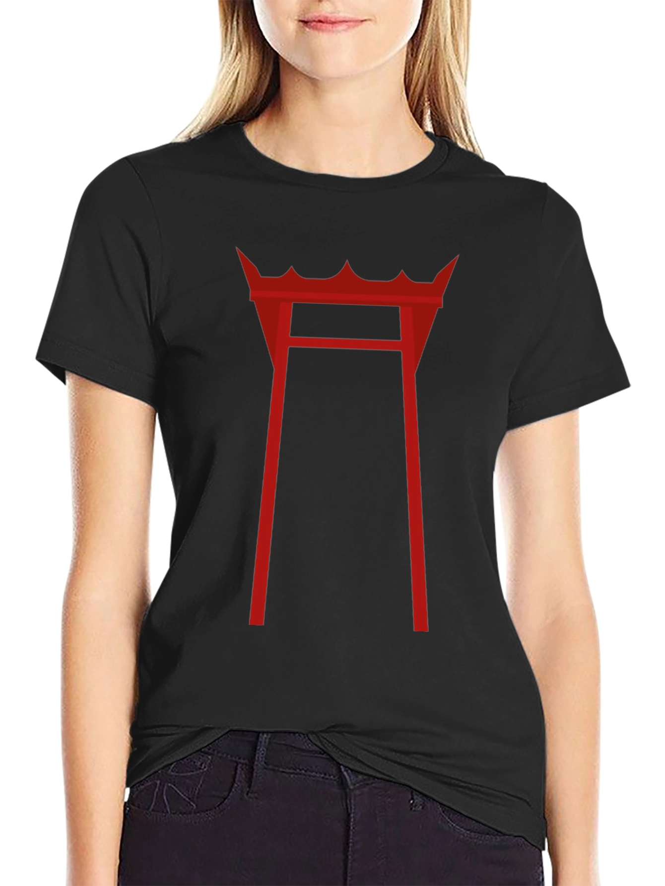 Red Torii Gate Graphic T-Shirt - Black