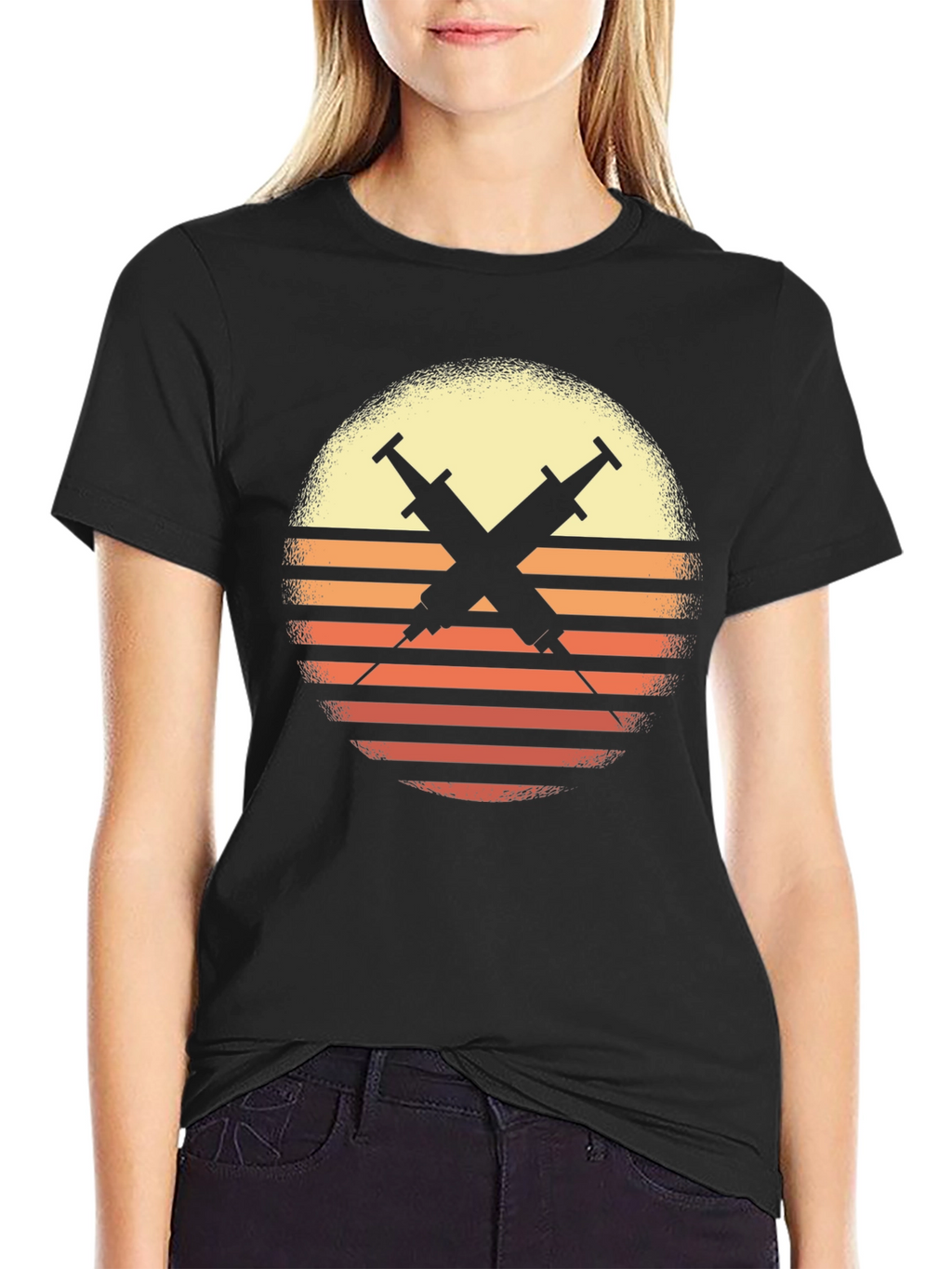 Retro Sunset Syringe Tee - Vaccinate!