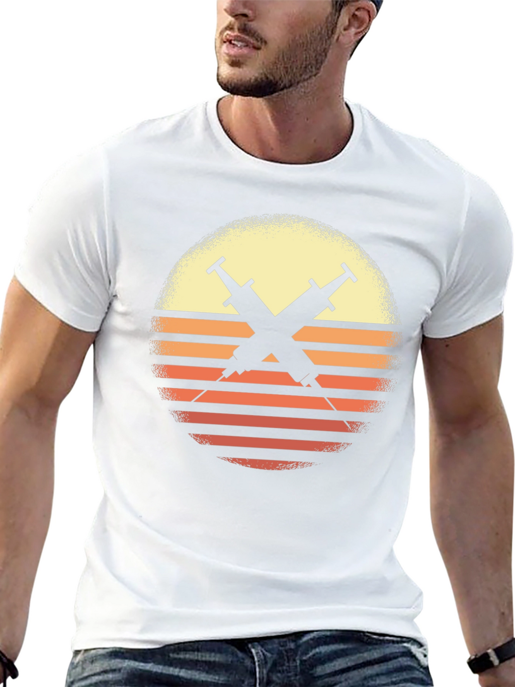 Retro Sunset Syringe Tee - Vaccinate!