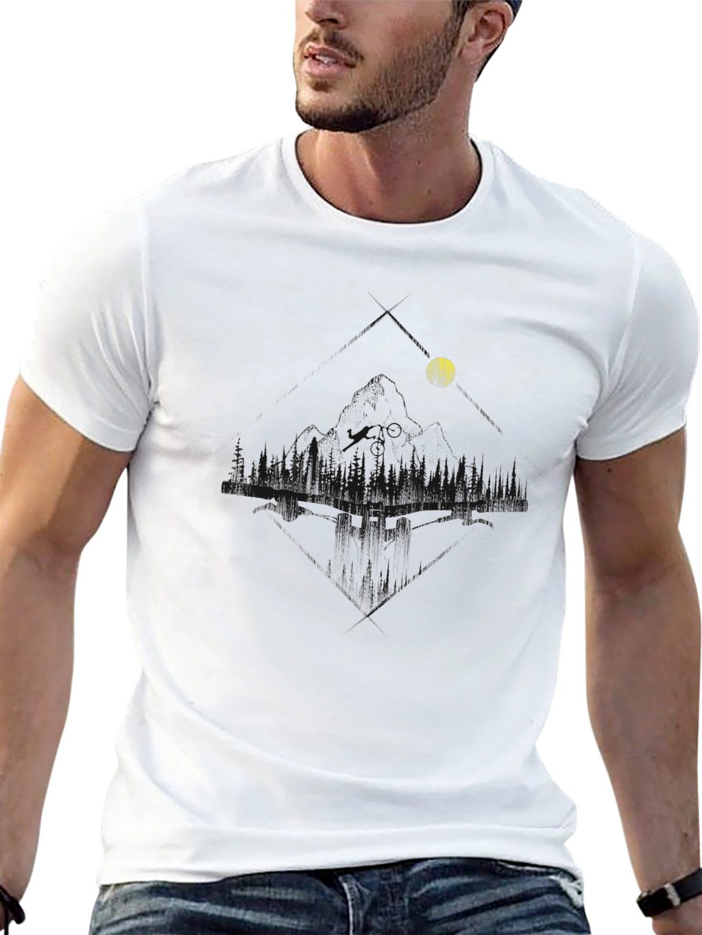 Mens Black Graphic Tee - Lakeside Moon Design
