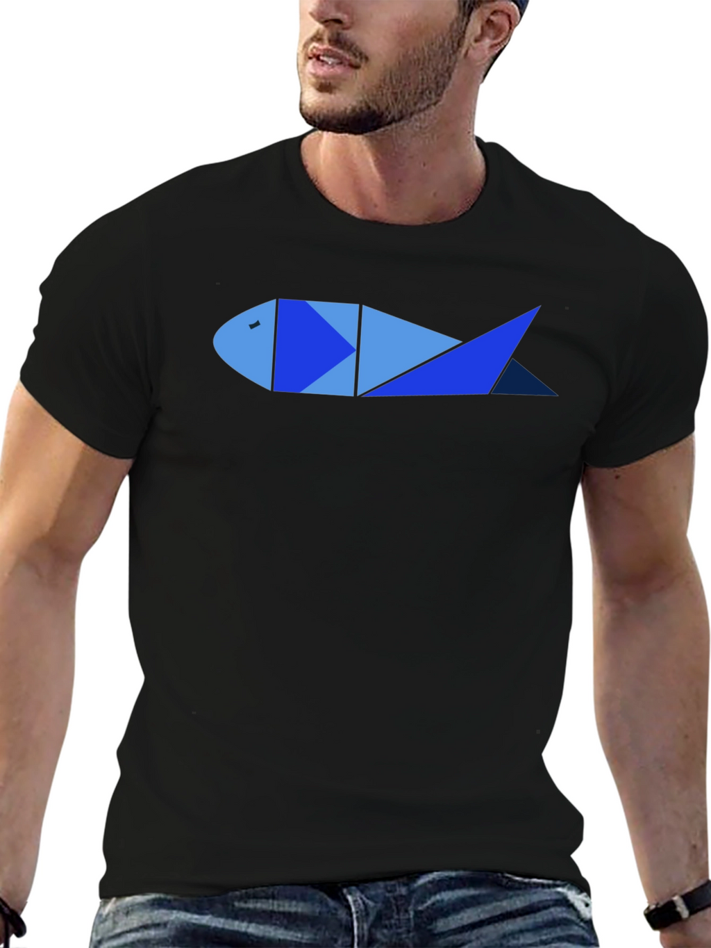 Geometric Fish Graphic Tee - Cool Mens Black T-Shirt