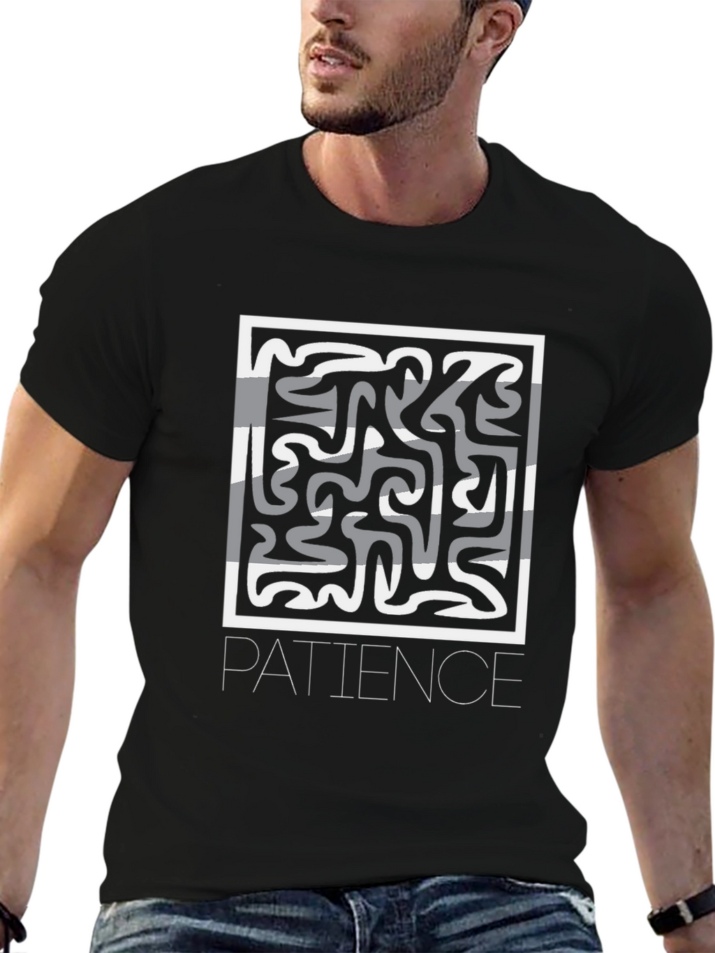 Patience Graphic Print Black Crew Neck T-Shirt