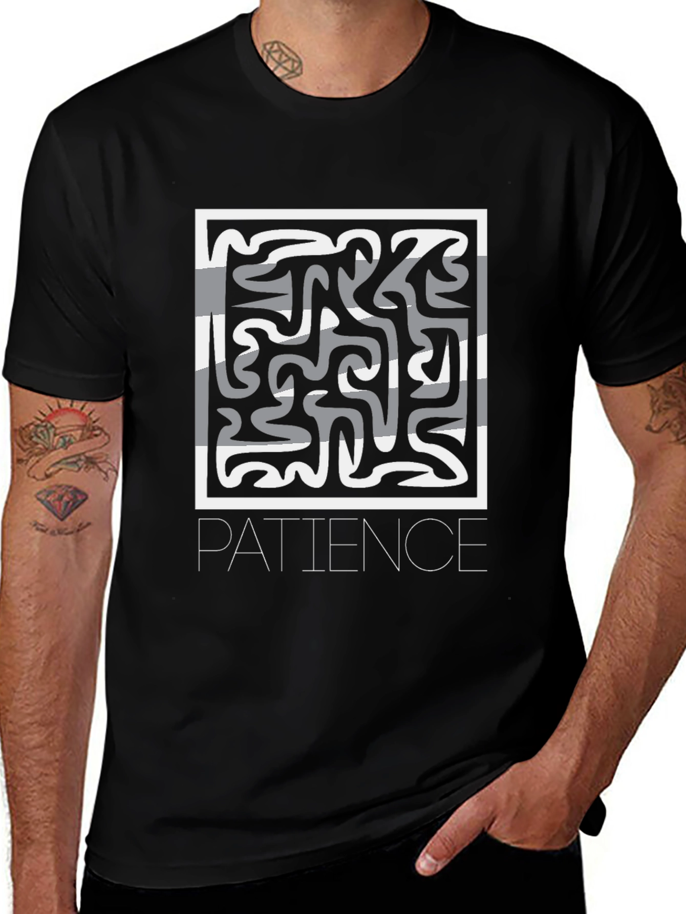 Patience Graphic Print Black Crew Neck T-Shirt