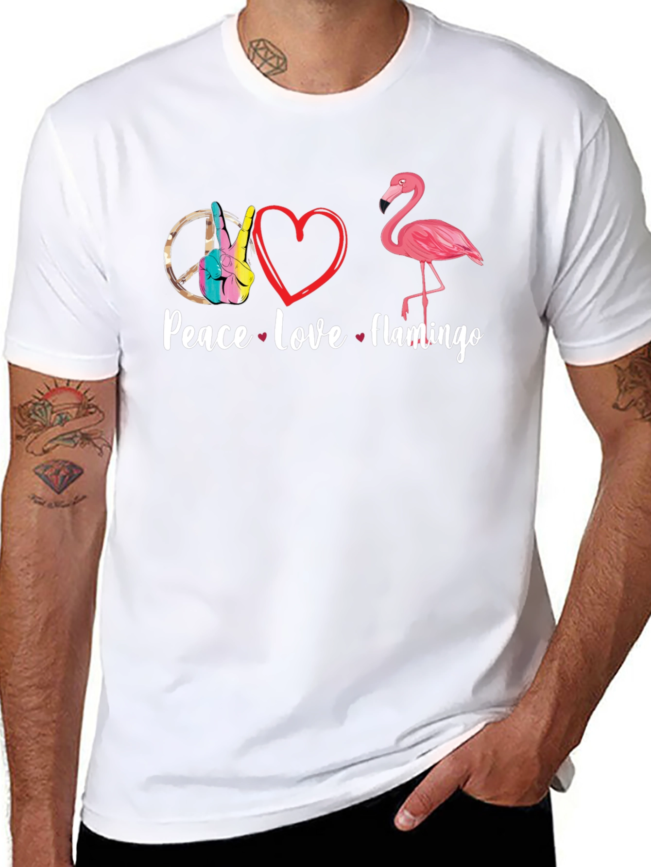 Peace Love Flamingo T-Shirt - Fun Graphic Tee
