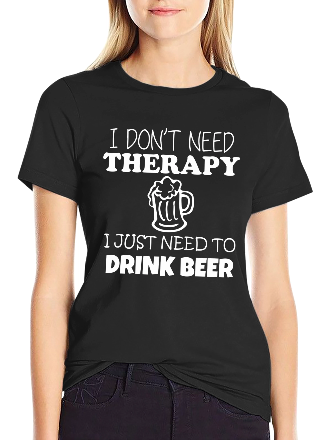 Funny Beer Therapy T-Shirt - Black Cotton Tee