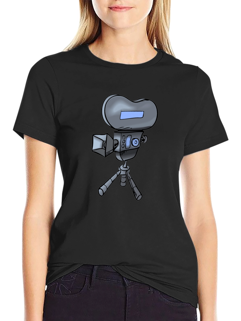 Retro Cartoon Camera T-Shirt - Black