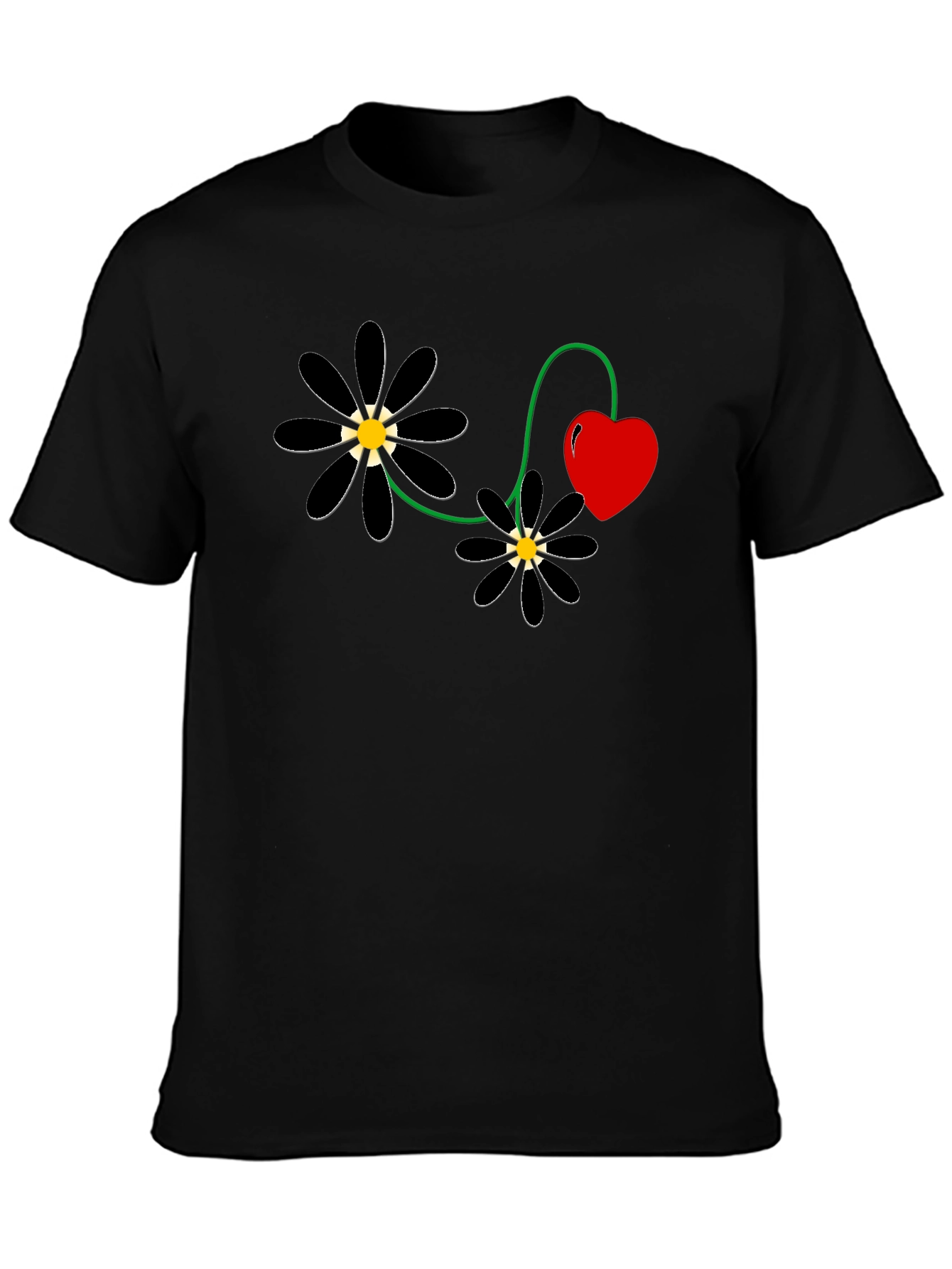 Black Flower Heart T-Shirt