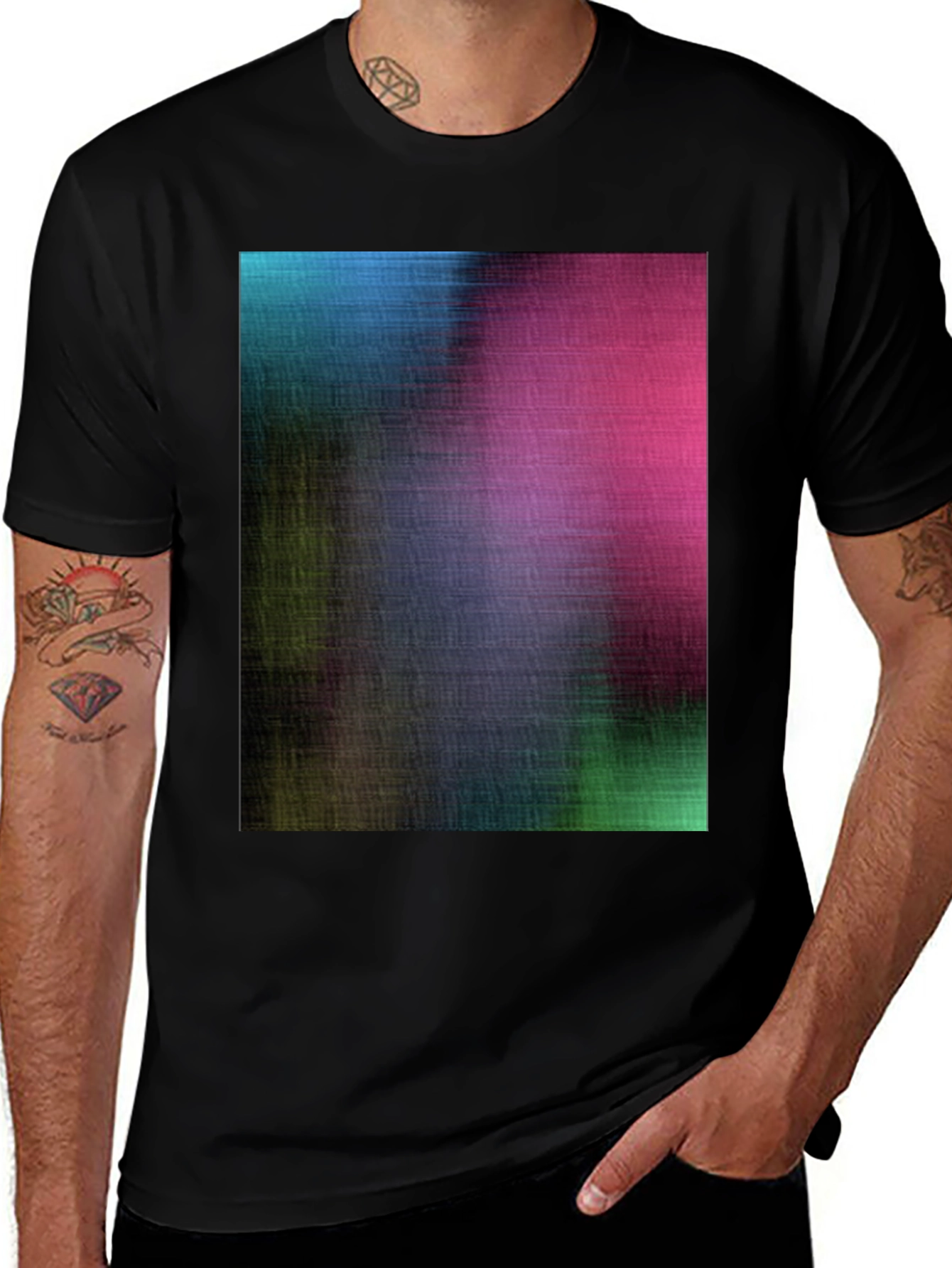 Abstract Colorful Print Black T-Shirt