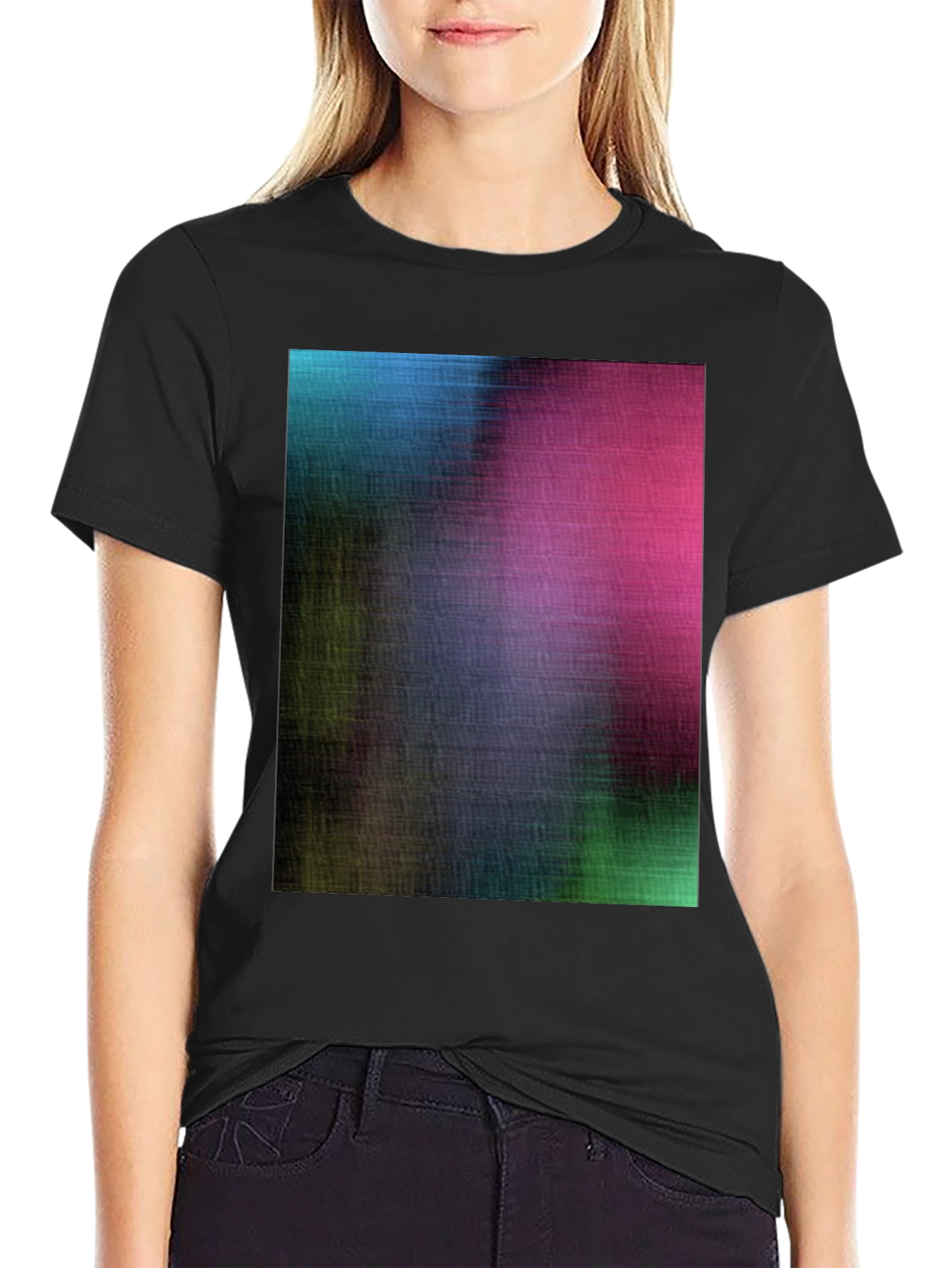 Abstract Colorful Print Black T-Shirt