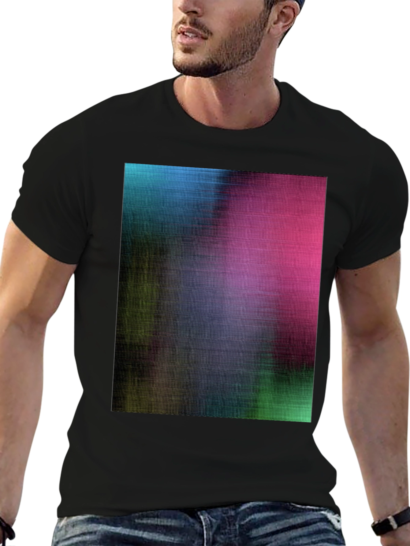 Abstract Colorful Print Black T-Shirt