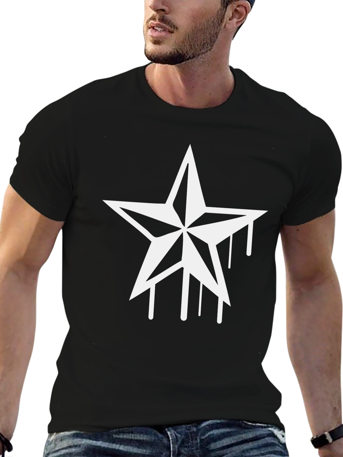 Black Graphic Tee - Nautical Star Drip