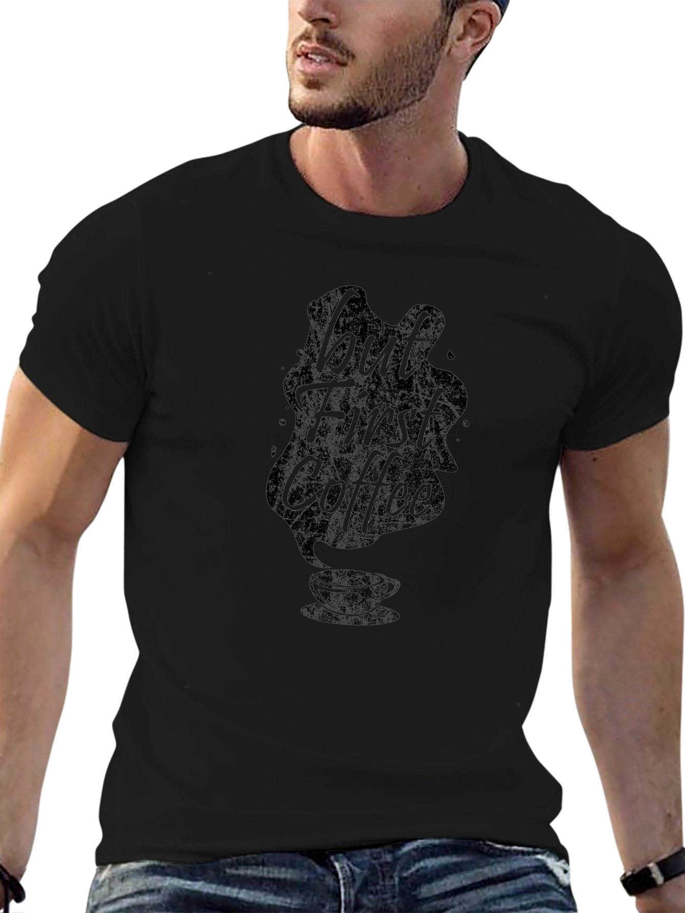 But First Coffee Graphic Tee - Black Cotton T-Shirt
