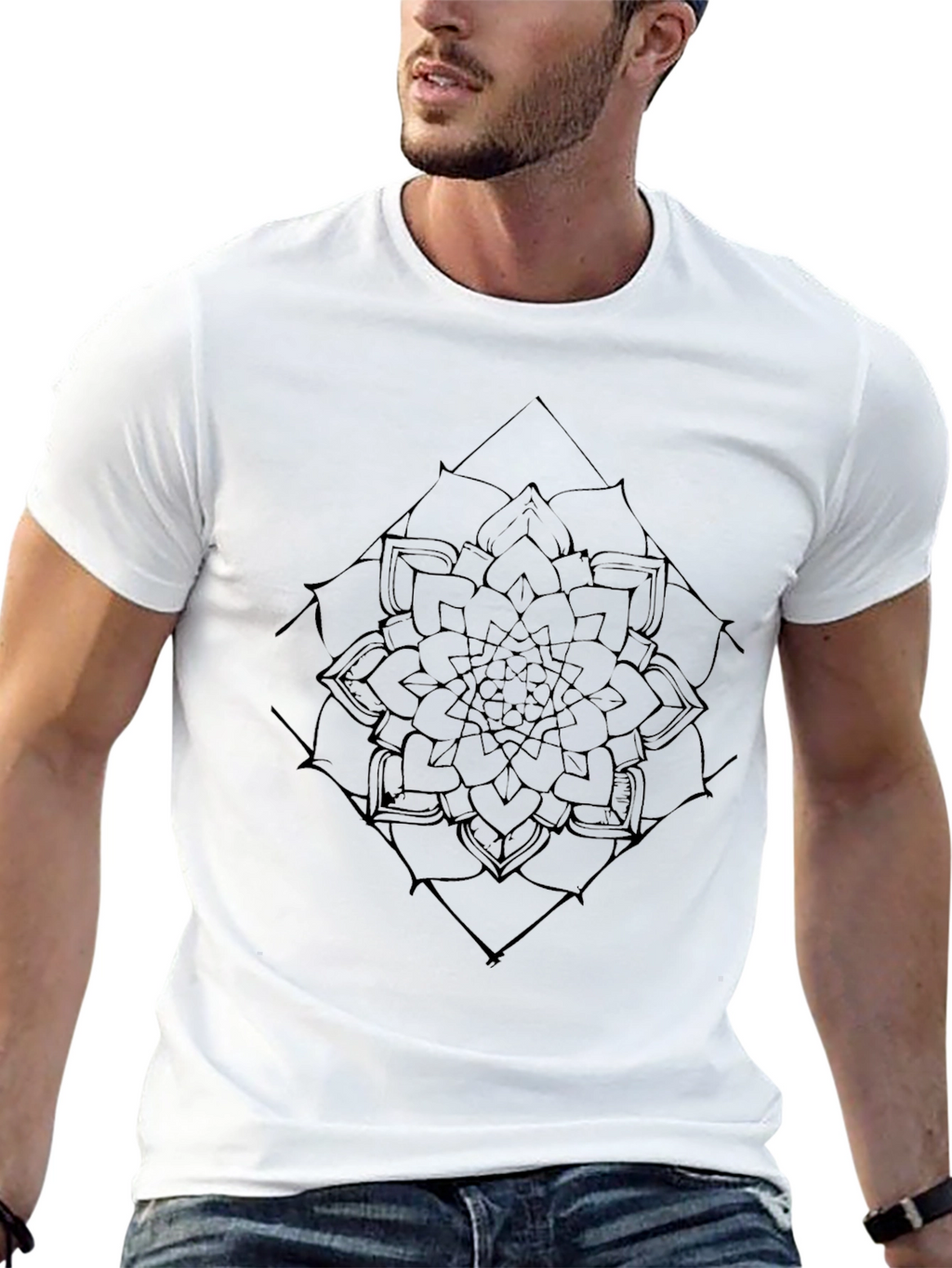 Black Mandala Graphic Tee - Modern Geometric Design