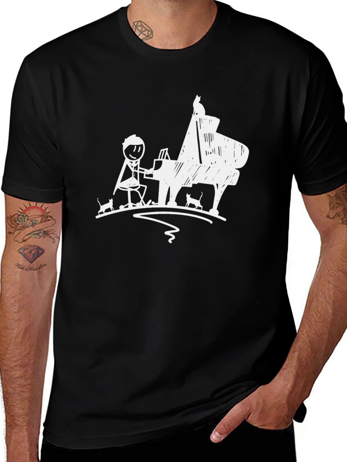 Piano Cats Mens Black T-Shirt