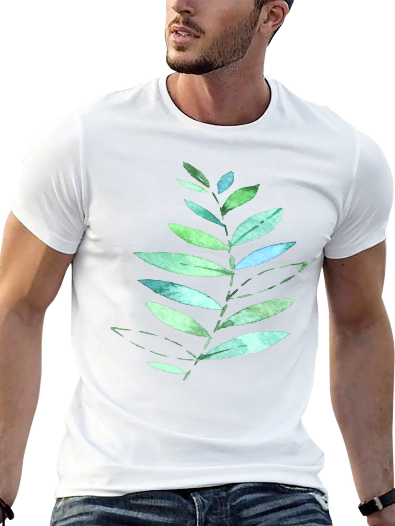 Leaf Print Black T-Shirt - Nature Inspired Design