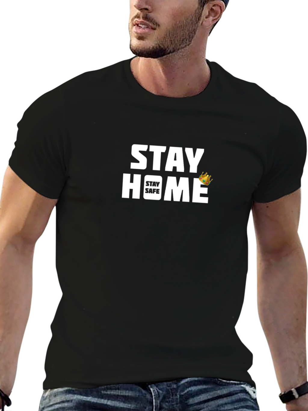 Stay Home Stay Safe Graphic T-Shirt - Black