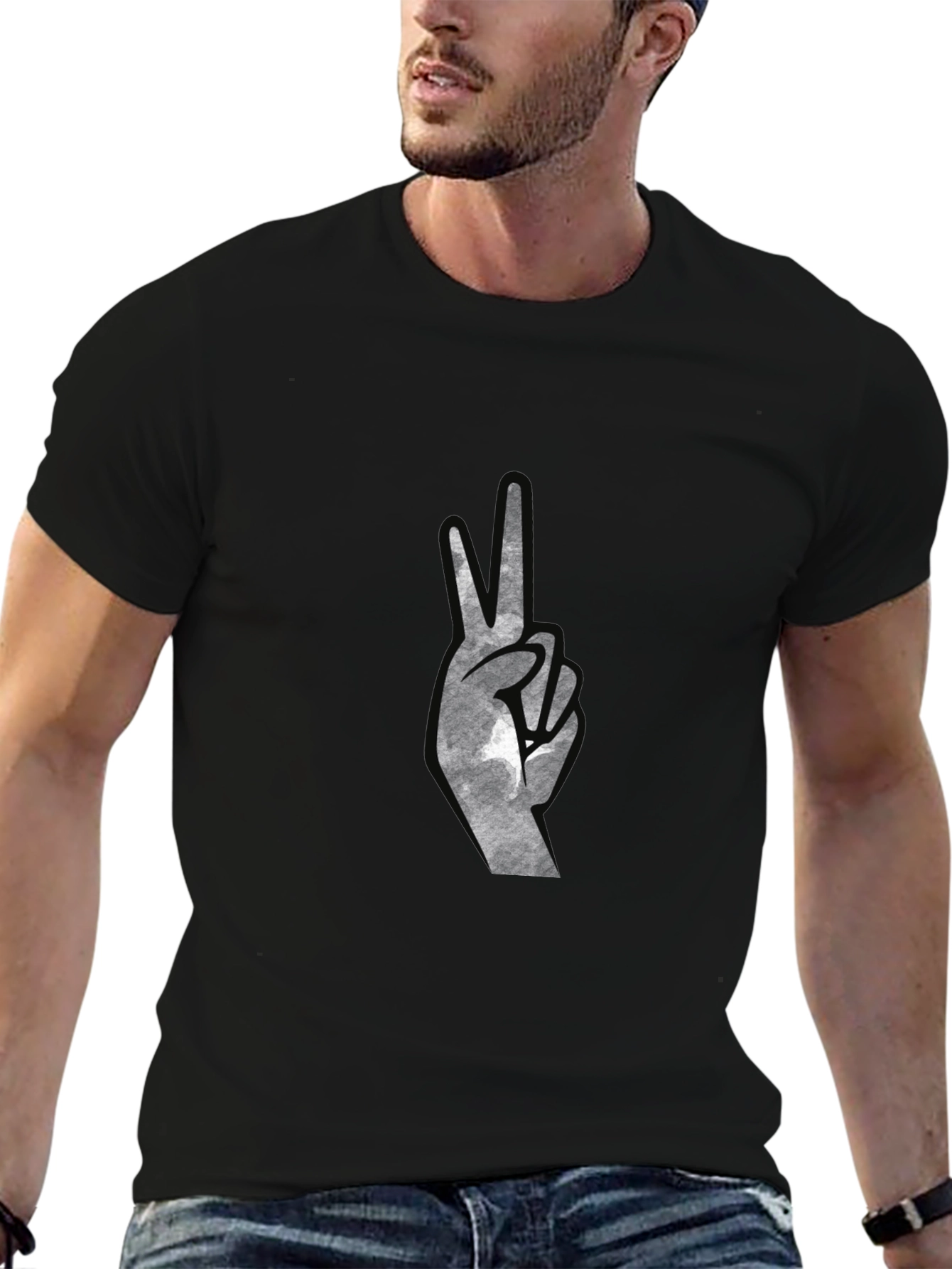 Peace Sign Graphic Tee - Black Cotton Comfort