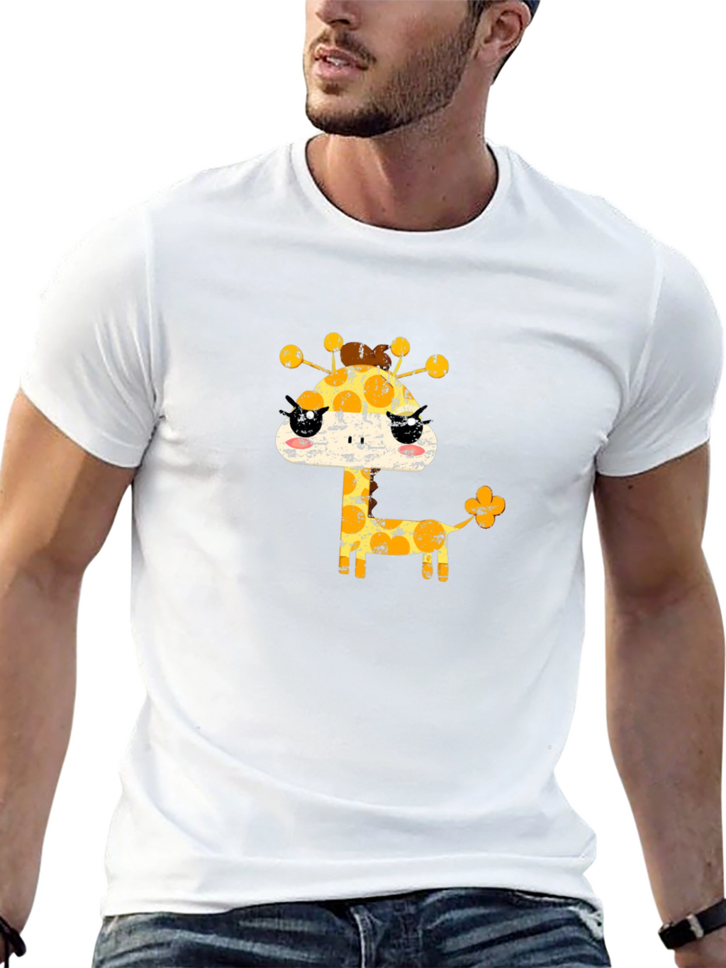 Cute Giraffe Graphic Black T-Shirt