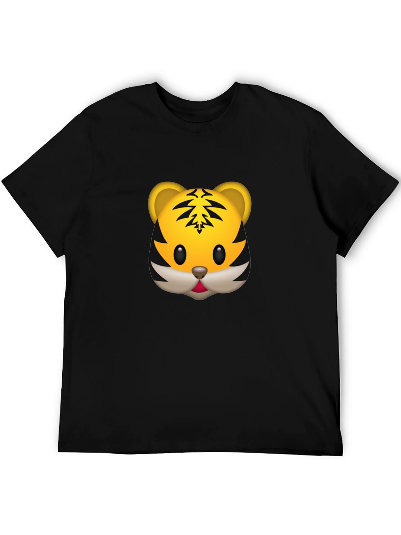 Tiger Emoji Graphic Tee - Black Cotton T-Shirt