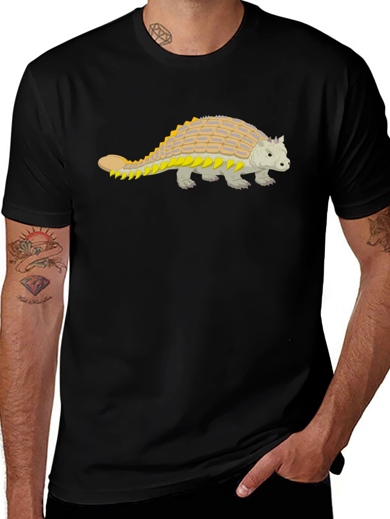 Ankylosaurus Dinosaur Graphic Tee - Black Cotton Shirt