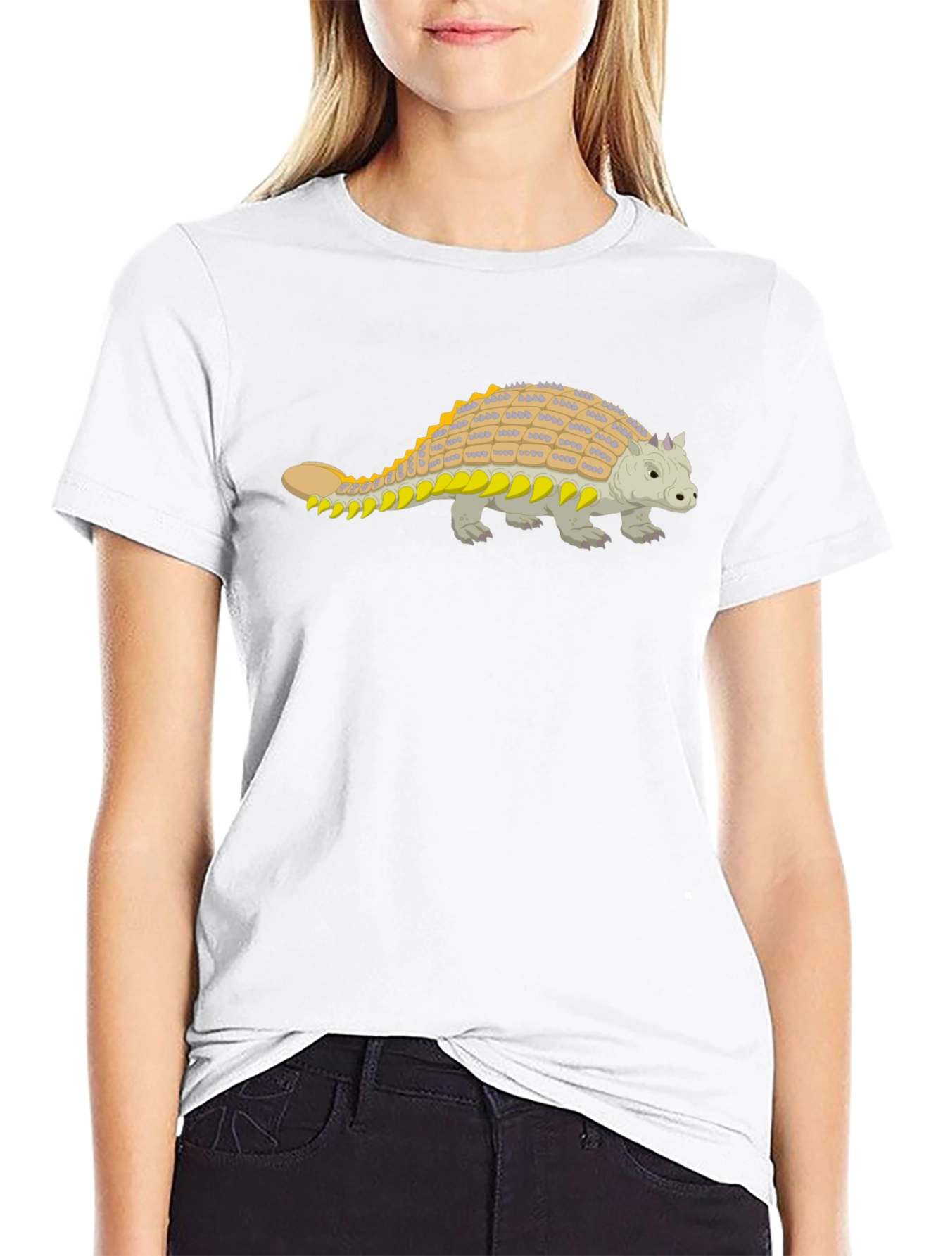 Ankylosaurus Dinosaur Graphic Tee - Black Cotton Shirt