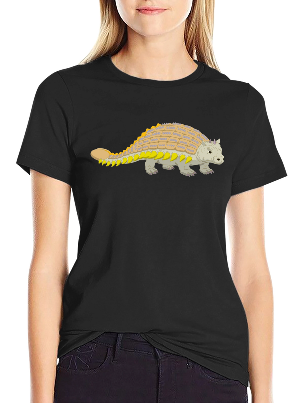 Ankylosaurus Dinosaur Graphic Tee - Black Cotton Shirt
