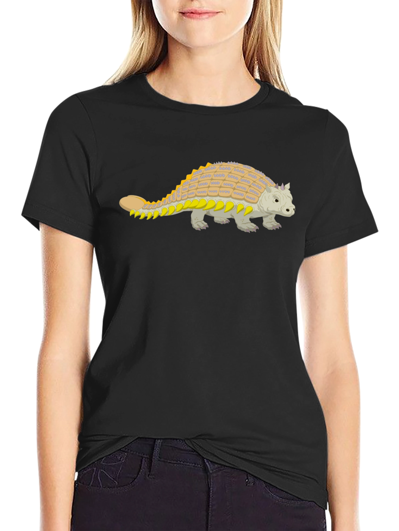 Ankylosaurus Dinosaur Graphic Tee - Black Cotton Shirt
