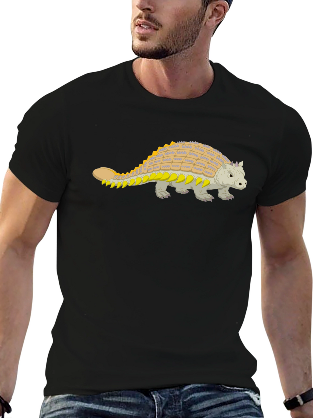 Ankylosaurus Dinosaur Graphic Tee - Black Cotton Shirt