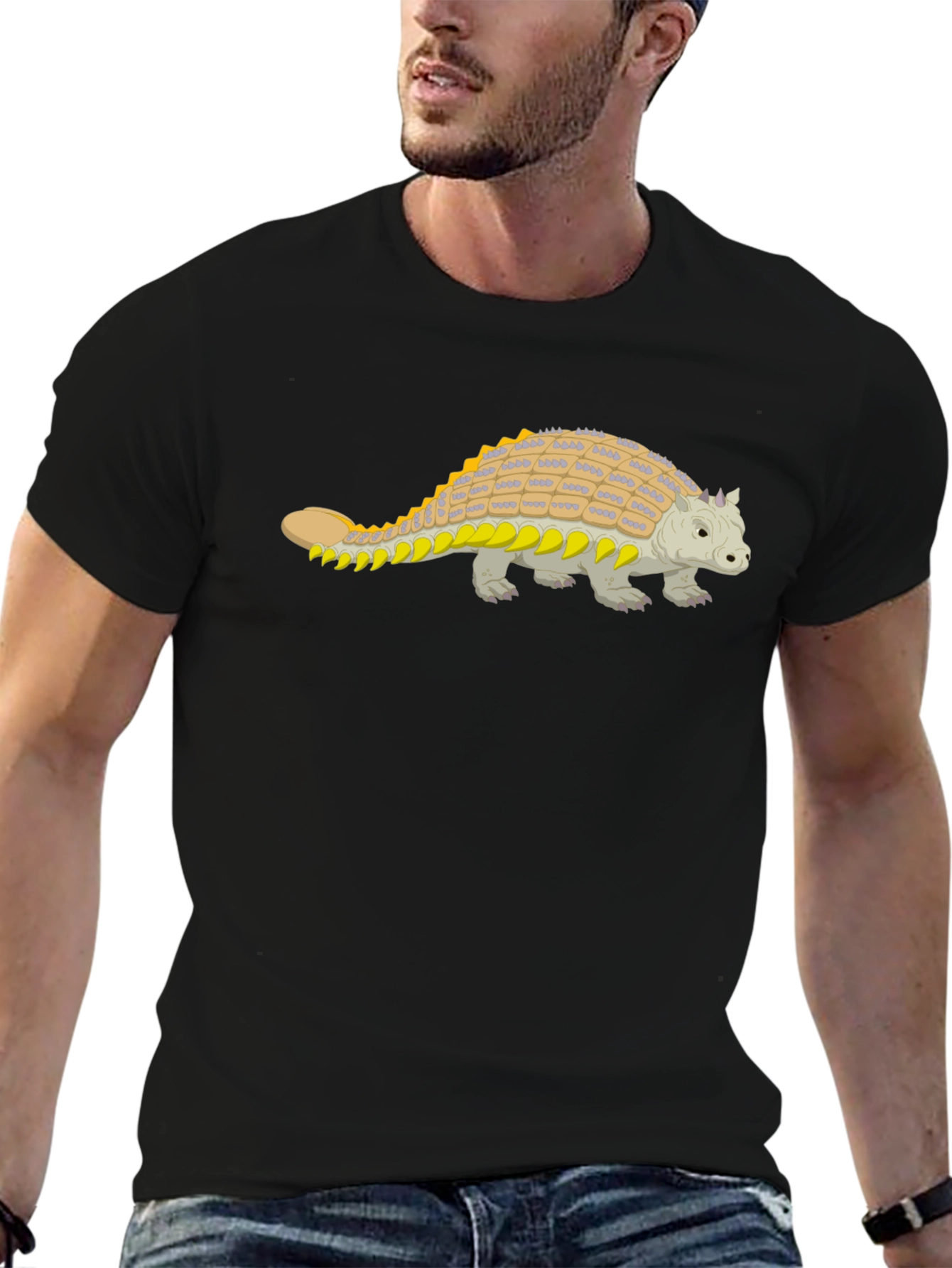 Ankylosaurus Dinosaur Graphic Tee - Black Cotton Shirt