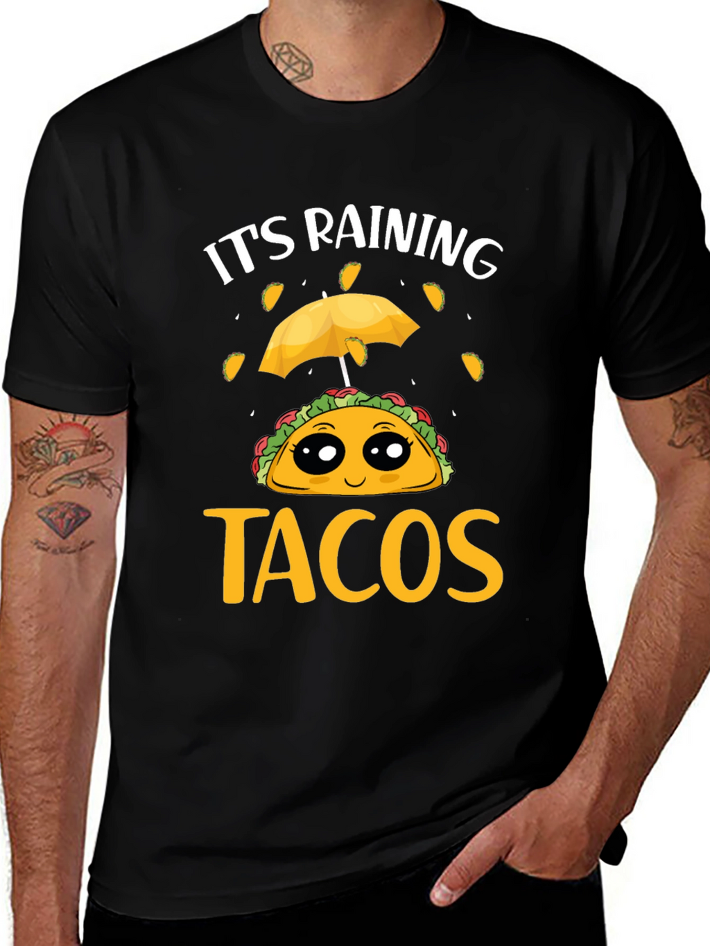 Its Raining Tacos Black T-Shirt Funny Foodie Tee