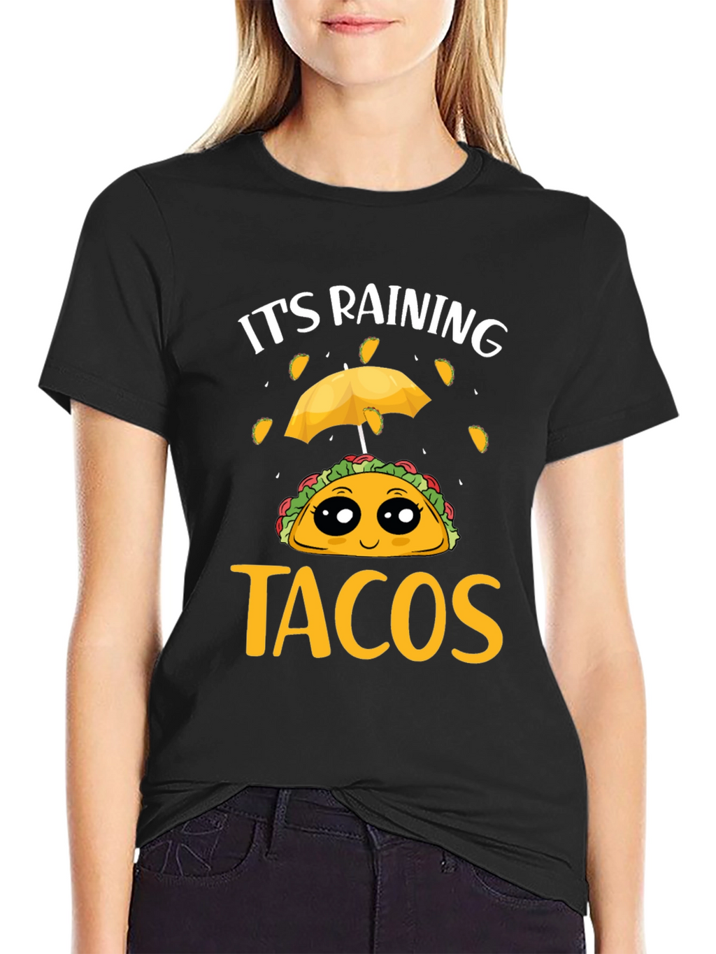 Its Raining Tacos Black T-Shirt Funny Foodie Tee